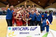 24 January 2015; The C&S UCC Demons team celebrate with the cup after the game. Basketball Ireland Men's National Cup Final, UCD Marian v C&S UCC Demons, National Basketball Arena, Tallaght, Dublin. Picture credit: Barry Cregg / SPORTSFILE