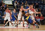 25 January 2015; Divin Kiokio, St. Vincent's, in action against Jack O'Mahony, Fr Matthews. Basketball Ireland U-18 Men’s National Cup Final, St. Vincent's v Fr Matthews. National Basketball Arena, Tallaght, Dublin. Photo by Sportsfile