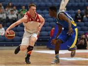 25 January 2015; Jack O'Mahony, Fr Matthews, in action against Divin Kiokio, St. Vincent's. Basketball Ireland U-18 Men’s National Cup Final, St. Vincent's v Fr Matthews. National Basketball Arena, Tallaght, Dublin. Photo by Sportsfile