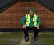 25 January 2015; Groundsman Pat Lynch, from the Raheens GAA Club, takes a rest before working at his 1,700 game since he started back on February 4th, 1980. Bord na Mona O'Byrne Cup Final, Kildare v Dublin, St Conleth's Park, Newbridge, Co. Kildare. Picture credit: Ray McManus / SPORTSFILE