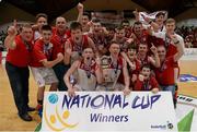 25 January 2015; Fr Matthews celebrate with the cup after the game. Basketball Ireland U-18 Men’s National Cup Final, St. Vincent's v Fr Matthews. National Basketball Arena, Tallaght, Dublin. Photo by Sportsfile