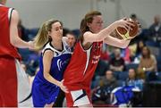 25 January 2015; Elibish Murphy, Brunel, in action against Hollie Herlihy, Glanmire. Basketball Ireland U-20 Women’s National  Cup Final, DCU Mercy v Glanmire BC. National Basketball Arena, Tallaght, Dublin. Photo by Sportsfile