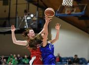 25 January 2015; Olivia Dupuy, Glanmire, in action against Elibish Murphy, Brunel. Basketball Ireland U-20 Women’s National  Cup Final, DCU Mercy v Glanmire BC. National Basketball Arena, Tallaght, Dublin. Photo by Sportsfile