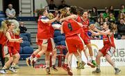 25 January 2015; Brunel players celebrate at the end of the game. Basketball Ireland U-20 Women’s National  Cup Final, DCU Mercy v Glanmire BC. National Basketball Arena, Tallaght, Dublin. Photo by Sportsfile