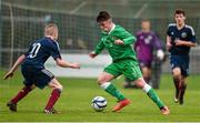 25 January 2015; Alan Connolly, Republic of Ireland, in action against Stephen Kelly, Scotland. U15 Soccer International, Republic of Ireland v Scotland, Pat Kennedy Park, Tanavalla, Listowel, Co. Kerry. Picture credit: Brendan Moran / SPORTSFILE