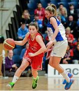 24 January 2015; Anna Brennan, DCU Mercy, in action against Hollie Herlihy, Glanmire BC. Basketball Ireland Women's U18 National Cup Final, DCU Mercy v Glanmire BC, National Basketball Arena, Tallaght, Dublin. Picture credit: Piaras O Midheach / SPORTSFILE