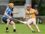 25 January 2015; PJ O'Connell, Antrim, in action against Paul Schutte, Dublin. Bord na Mona Walsh Cup Group 2, Round 3, Dublin v Antrim, Parnell Park, Dublin. Picture credit: Oliver McVeigh / SPORTSFILE