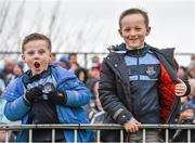 25 January 2015; Dublin supporters Carl, aged 6, and his brother Alex Downey, aged 8, at the game. Bord na Mona O'Byrne Cup Final, Kildare v Dublin, St Conleth's Park, Newbridge, Co. Kildare. Picture credit: Ray McManus / SPORTSFILE