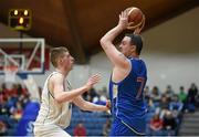 25 January 2015; Shane McCarthy, C&S Blue Demons, in action against Ronan O'Sullivan, SSE Airtricity Moycullen. Basketball Ireland President's Cup Final, C&S Blue Demons v SSE Airtricity Moycullen. National Basketball Arena, Tallaght, Dublin. Photo by Sportsfile
