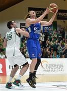 25 January 2015; Andrew Fitzgerald, C&S Blue Demons, in action against Paul Freeman, SSE Airtricity Moycullen. Basketball Ireland President's Cup Final, C&S Blue Demons v SSE Airtricity Moycullen. National Basketball Arena, Tallaght, Dublin. Photo by Sportsfile