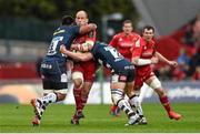 25 January 2015; BJ Botha, Munster, is tackled by Vili Fihaki, left, and Tommy Taylor, Sale Sharks. European Rugby Champions Cup 2014/15, Pool 1, Round 6, Munster v Sale Sharks. Thomond Park, Limerick. Picture credit: Diarmuid Greene / SPORTSFILE