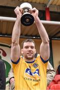 25 January 2015; Roscommon captain Niall Carty lifts the cup at the end of the game. FBD Connacht League Final, Roscommon v Galway, Kiltoom, Co. Roscommon. Picture credit: David Maher / SPORTSFILE