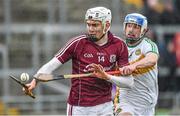 25 January 2015; Jason Flynn, Galway, in action against Stephen Egan, Offaly. Bord na Mona Walsh Cup Group 4, Round 3, Offaly v Galway, O'Connor Park, Tullamore, Co. Offaly. Picture credit: Matt Browne / SPORTSFILE