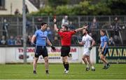 25 January 2015; Referee David Gough shows Dublin's Michael Darragh Macauley the red card in the closing minutes of normal time. Bord na Mona O'Byrne Cup Final, Kildare v Dublin, St Conleth's Park, Newbridge, Co. Kildare. Picture credit: Ray McManus / SPORTSFILE