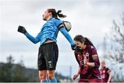 25 January 2015; Aine O'Gorman, UCD Waves, in action against Keara Cormican, Galway WFC. Continental Tyres Women's National League Division 1, UCD Waves and Galway WFC. Jackson Park, Wayside, Kiltiernan, Co. Dublin. Picture credit: Ramsey Cardy / SPORTSFILE