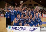 25 January 2015; C&S Blue Demons celebrate with the cup after the game. Basketball Ireland President's Cup Final, C&S Blue Demons v SSE Airtricity Moycullen. National Basketball Arena, Tallaght, Dublin. Photo by Sportsfile