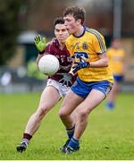 25 January 2015; Ronan Stack, Roscommon, in action against Sean Denvir, Galway. FBD Connacht League Final, Roscommon v Galway, Kiltoom, Co. Roscommon. Picture credit: David Maher / SPORTSFILE