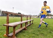 25 January 2015;  Roscommon captain Niall Carty arriving at the team bench before the official photograph. FBD Connacht League Final, Roscommon v Galway, Kiltoom, Co. Roscommon. Picture credit: David Maher / SPORTSFILE