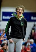25 January 2015; An SSE Airtricity Moycullen supporter celebrates a score during the game. Basketball Ireland President's Cup Final, C&S Blue Demons v SSE Airtricity Moycullen. National Basketball Arena, Tallaght, Dublin. Photo by Sportsfile
