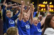 25 January 2015; C&S Blue Demons supporters Elena Murphy, left, and Breda Murphy, from Cork, celebrate their side's victory. Basketball Ireland President's Cup Final, C&S Blue Demons v SSE Airtricity Moycullen. National Basketball Arena, Tallaght, Dublin. Photo by Sportsfile