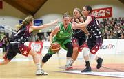 25 January 2015; Kelsey Wolfe, Portlaoise Panters BC, in action against Ciara Milroy, left, Katie Moloney, and Jennifer Morabito, right, Oblate Dynamos. Basketball Ireland Senior Women's Cup Final, Oblate Dynamos v Portlaoise Panthers BC. National Basketball Arena, Tallaght, Dublin. Photo by Sportsfile