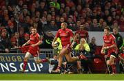 25 January 2015; Munster's Simon Zebo on the attack supported by Andrew Conway, left, and Pat Howard, right. European Rugby Champions Cup 2014/15, Pool 1, Round 6, Munster v Sale Sharks. Thomond Park, Limerick. Picture credit: Diarmuid Greene / SPORTSFILE