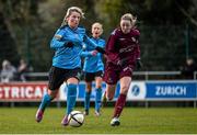 25 January 2015; Savannah McCarthy, UCD Waves, in action against Lisa Casserly, Galway WFC. Continental Tyres Women's National League Division 1, UCD Waves and Galway WFC. Jackson Park, Wayside, Kiltiernan, Co. Dublin. Picture credit: Ramsey Cardy / SPORTSFILE