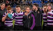 25 January 2015; Leinster's Isaac Boss, centre, a member of the Terenure College backroom team, with players and staff following their defeat. Bank of Ireland Leinster Schools Senior Cup, 1st Round, Terenure College v Blackrock College. Donnybrook Stadium, Donnybrook, Co. Dublin Picture credit: Stephen McCarthy / SPORTSFILE
