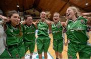 25 January 2015; Portlaoise Panters BC celebrate after the game. Basketball Ireland Senior Women's Cup Final, Oblate Dynamos v Portlaoise Panthers BC. National Basketball Arena, Tallaght, Dublin. Photo by Sportsfile