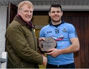25 January 2015; Dublin's Kevin McManamon is presented with the man of the match award by Pat Fitzgerald, Bord na Mona. Bord na Mona O'Byrne Cup Final, Kildare v Dublin, St Conleth's Park, Newbridge, Co. Kildare. Picture credit: Piaras Ó Mídheach / SPORTSFILE