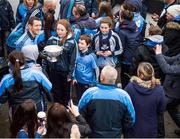 25 January 2015; Supporters have their picture taken with Dublin captain Denis Bastick. Bord na Mona O'Byrne Cup Final, Kildare v Dublin, St Conleth's Park, Newbridge, Co. Kildare. Picture credit: Ray McManus / SPORTSFILE