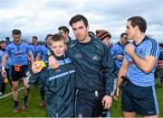 25 January 2015; Dublin supporter Adam O'Connor with Michael Darragh Mcauley after the game. Bord na Mona O'Byrne Cup Final, Kildare v Dublin, St Conleth's Park, Newbridge, Co. Kildare. Picture credit: Ray McManus / SPORTSFILE