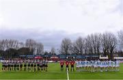 25 January 2015; The teams and officials during a minutes silence in memory of the late Anne McInerney, former Leinster Rugby schools administrator. Bank of Ireland Leinster Schools Senior Cup, 1st Round, Terenure College v Blackrock College. Donnybrook Stadium, Donnybrook, Co. Dublin Picture credit: Stephen McCarthy / SPORTSFILE