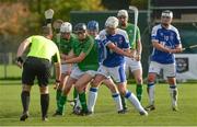 21 October 2017; Players contest a throw-in during the U21 Shinty International match between Ireland and Scotland at Bught Park in Inverness, Scotland. Photo by Piaras Ó Mídheach/Sportsfile