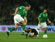 13 October 2007; Richard Dunne, Republic of Ireland, in action against Mario Gomez, Germany. 2008 European Championship Qualifier, Republic of Ireland v Germany, Croke Park, Dublin. Picture credit; David Maher / SPORTSFILE