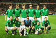 13 October 2007; Republic of Ireland team, back row, left to right, Steve Finnan, Kevin Kilbane, Kevin Doyle, Richard Dunne, Stephen Kelly and Joey O'Brien, front row left to right, Lee Carsley, Andy Reid, Shay Given, Robbie Keane and Andy Keogh. 2008 European Championship Qualifier, Republic of Ireland v Germany, Croke Park, Dublin. Picture credit; David Maher / SPORTSFILE