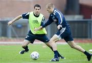 15 October 2007; Aaron Hughes and Sammy Clingan during Northern Ireland Squad Training. Hjorthagens IP, Stockholm, Sweeden. Picture credit; SPORTSFILE