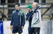 15 October 2007; David Ivan Sproule and David Healy with kitman Derek McKinley during Northern Ireland Squad Training. Hjorthagens IP, Stockholm, Sweeden. Picture credit; SPORTSFILE
