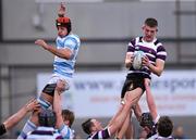 25 January 2015; Rory Murray, Terenure College, takes possession in a lineout ahead of Vittorio Mantegazza, Blackrock College. Bank of Ireland Leinster Schools Senior Cup, 1st Round, Terenure College v Blackrock College. Donnybrook Stadium, Donnybrook, Co. Dublin Picture credit: Stephen McCarthy / SPORTSFILE