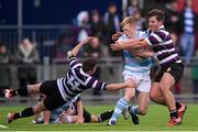 25 January 2015; Tommy O'Brien, Blackrock College, is tackled by John A O'Sullivan, left, and Owen Wigglesworth, right, Terenure College. Bank of Ireland Leinster Schools Senior Cup, 1st Round, Terenure College v Blackrock College. Donnybrook Stadium, Donnybrook, Co. Dublin Picture credit: Stephen McCarthy / SPORTSFILE