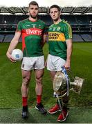 26 January 2015; In attendance at the launch of the 2015 Allianz Football Leagues in Croke Park are Seamus O'Shea, left, Mayo, and Paul Geaney, Kerry. The opening weekend of the Allianz Football League will see Kerry host Mayo in Fitzgerald Stadium, Killarney on Sunday. 2015 Allianz Football League Launch, Croke Park, Dublin. Picture credit: Brendan Moran / SPORTSFILE