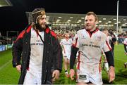 24 January 2015; Ulster Iain Henderson, left, and Roger Wilson after the game. European Rugby Champions Cup 2014/15, Pool 3, Round 6, Ulster v Leicester Tigers, Kingspan Stadium, Ravenhill Park, Belfast, Co. Antrim. Picture credit: Ramsey Cardy / SPORTSFILE