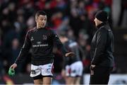 24 January 2015; Ulster's Ian Humphreys speaks with head coach Neil Doak. European Rugby Champions Cup 2014/15, Pool 3, Round 6, Ulster v Leicester Tigers, Kingspan Stadium, Ravenhill Park, Belfast, Co. Antrim. Picture credit: Ramsey Cardy / SPORTSFILE