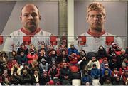 24 January 2015; An advertisement featuring Ulster players Rory Best and Chris Henry overlooks supporters during the game. European Rugby Champions Cup 2014/15, Pool 3, Round 6, Ulster v Leicester Tigers, Kingspan Stadium, Ravenhill Park, Belfast, Co. Antrim. Picture credit: Ramsey Cardy / SPORTSFILE