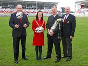 26 January 2015; Pictured in attendance at the Guinness PRO12 Final launch are, from left to right, Shane Logan, CEO of Ulster Rugby, Belfast Lord Mayor Cllr Nichola Mallon, David Jordan, Tournament Director, PRO12 Rugby and Ulster Branch President John Kinnear. Kingspan Stadium, Ravenhill Park, Belfast, Co. Antrim. Picture credit: John Dickson / SPORTSFILE