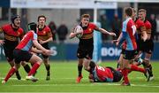 26 January 2015; Killian Shaw, CBC Monkstown, is tackled by Jack O'Connor, CUS. Bank of Ireland Leinster Schools Senior Cup, 1st Round, CUS v CBC Monkstown. Donnybrook Stadium, Donnybrook, Dublin. Picture credit: Barry Cregg / SPORTSFILE