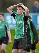 26 January 2015; Dean Cassells, Scoil Chonglais Baltinglass, at the final whistle after defeat against Wesley College. Bank of Ireland Leinster Schools Fr. Godfrey Cup Semi-Final, Wesley College v Scoil Chonglais Baltinglass. Coolmine RFC, Dublin. Picture credit: Pat Murphy / SPORTSFILE
