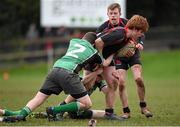26 January 2015; Conor Skerritt, Wesley College, is tackled by David Curran, Scoil Chonglais Baltinglass. Bank of Ireland Leinster Schools Fr. Godfrey Cup Semi-Final, Wesley College v Scoil Chonglais Baltinglass. Coolmine RFC, Dublin. Picture credit: Pat Murphy / SPORTSFILE