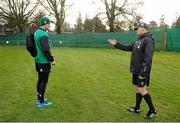 27 January 2015; Ireland head coach Joe Schmidt and Jonathan Sexton before the start of squad training. Ireland Rugby Squad Training, Carton House, Maynooth, Co. Kildare. Picture credit: David Maher / SPORTSFILE