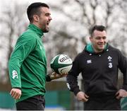 27 January 2015; Conor Murray, left, and Cian Healy, Ireland, during squad training. Ireland Rugby Squad Training, Carton House, Maynooth, Co. Kildare. Picture credit: David Maher / SPORTSFILE